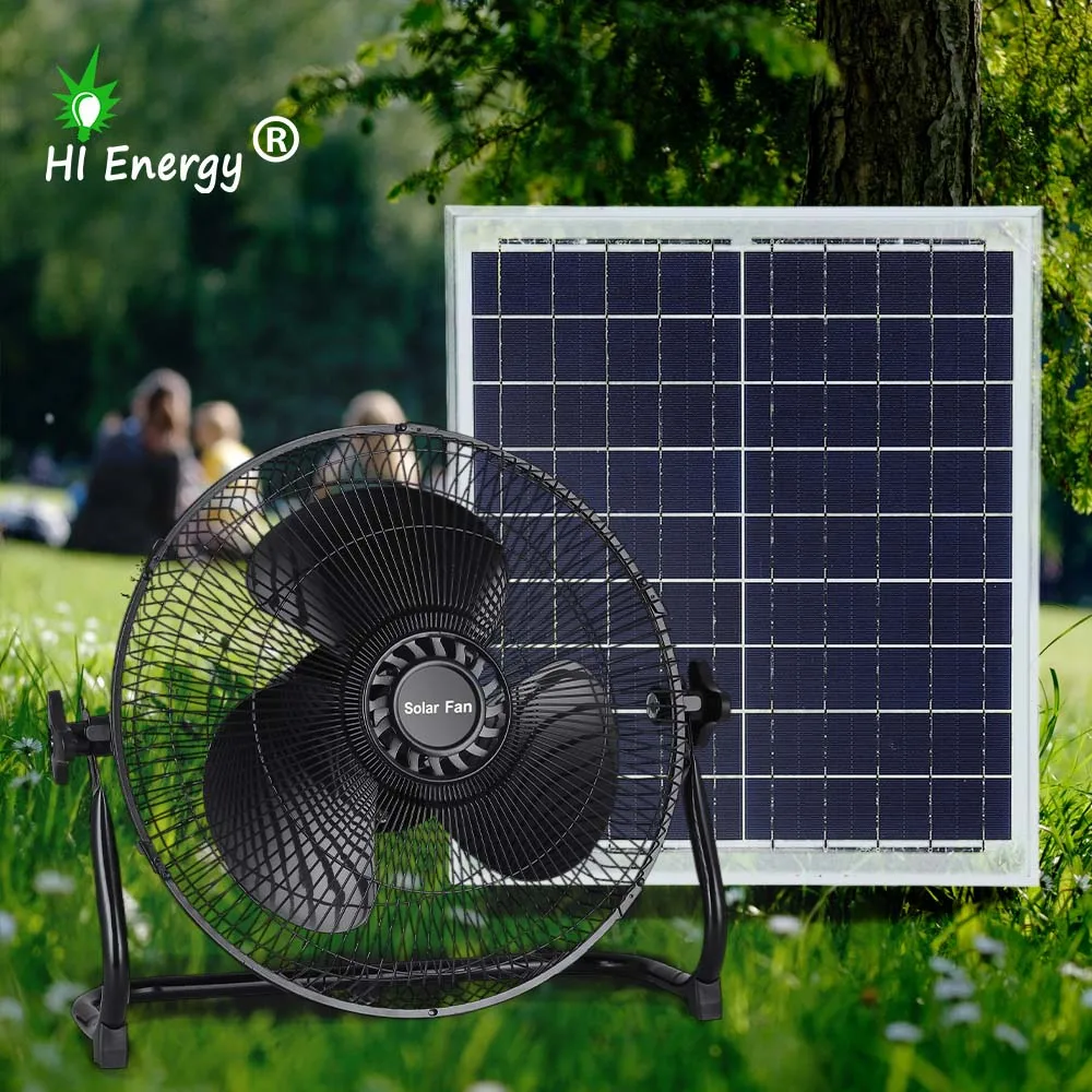 Hi energy DC 12Inch Home Solar Fan Energy Saving Rechargeable 3 Bladers Table Fan Solar