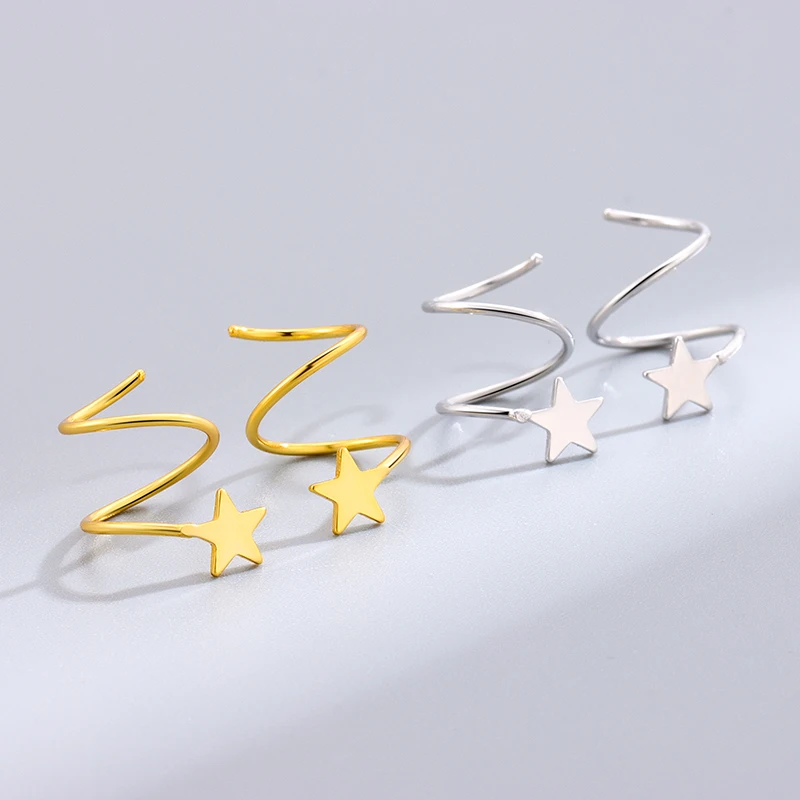 Simple Creative 925 Sterling Silver Star Studs Wrap Earring Women Girls Spiral Helix Ear Studs Cartilage Piercing