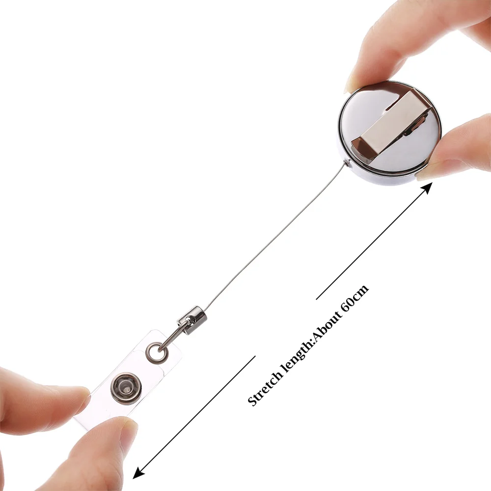 Custom logo Stainless Steel key fob retrackable keychain retractable Badge reel Name ID badge holder with Belt Clip