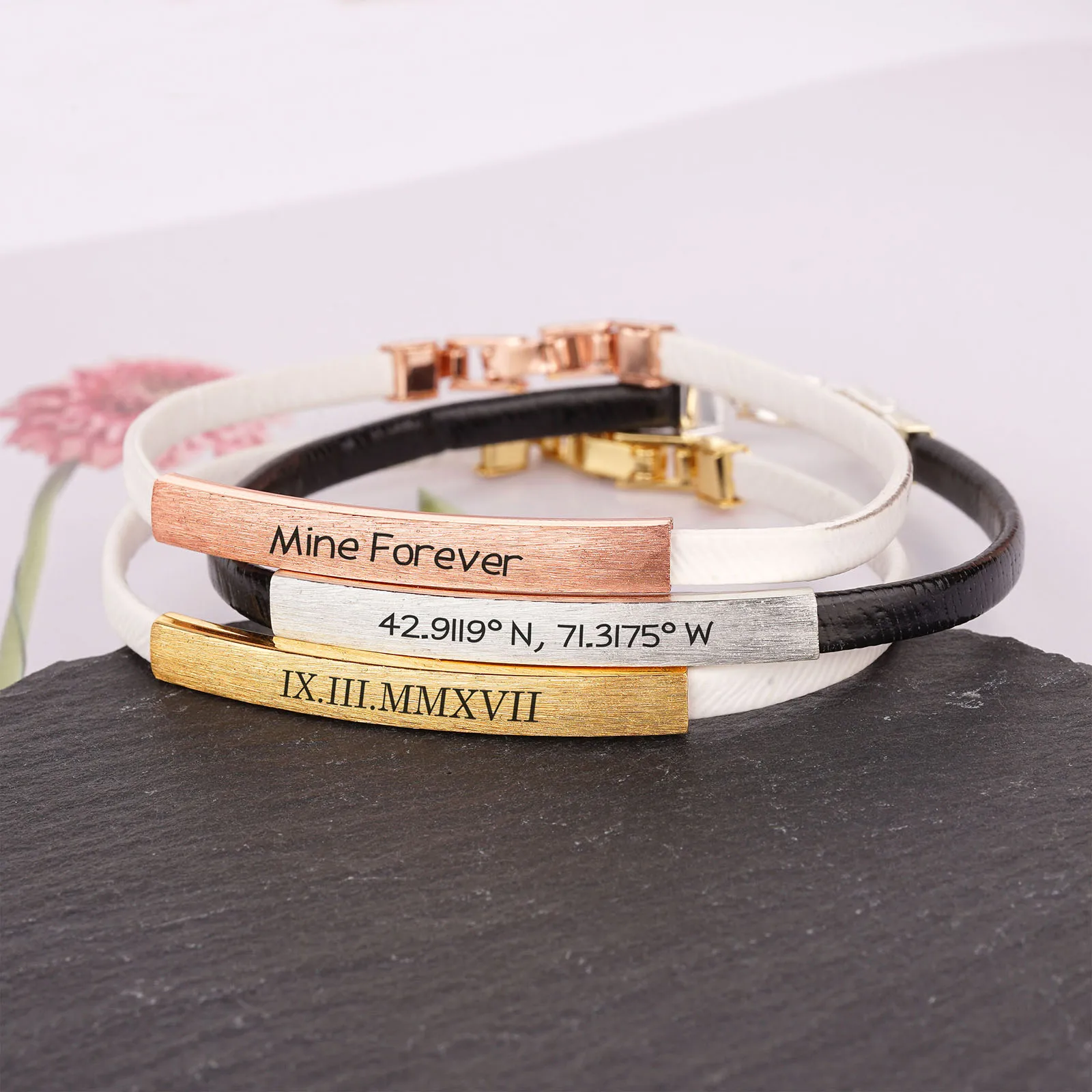 pulseras de hombre Custom Blank Engravable Bracelet Braided Wristband Blanks Leather Engraving Bracelet Men Strip Bar Bracelet