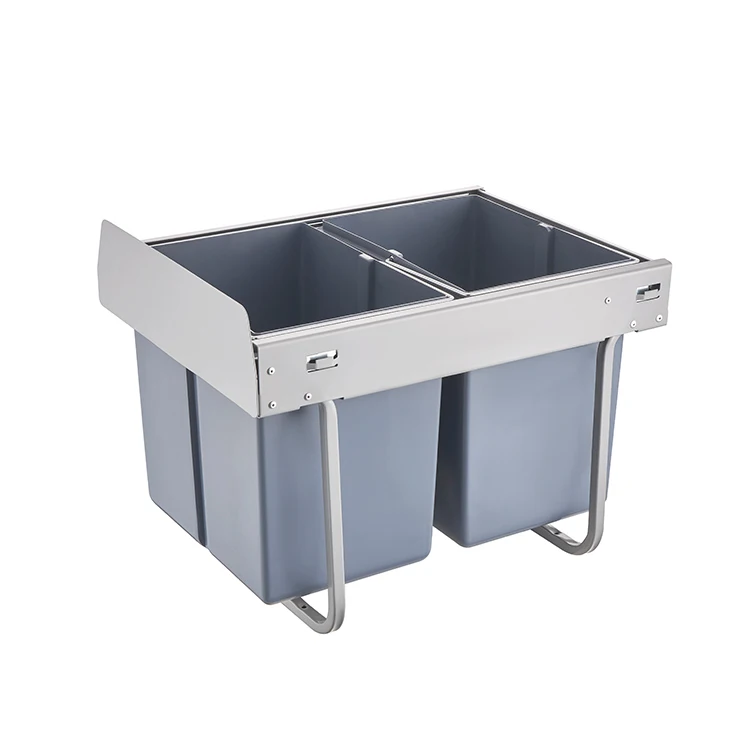 Gruwill 30L Pull Out Dual Trash Can 2 x 16 Quart (32 Qt) Cabinet Double Recycling Trash Can Kitchen Waste Bin for 400mm Cabinet