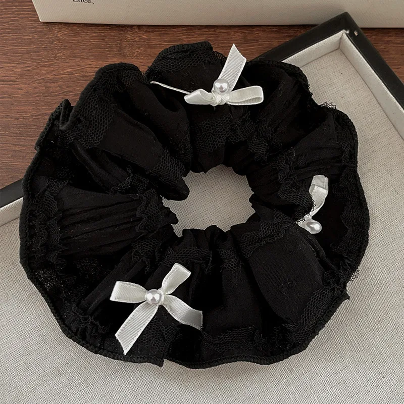 All-match Fashion Yarn Fabric Hair Scrunchies Ribbon Bow Hair Ties Pearls Charm Elastic Hair Band for Women Scrunchy
