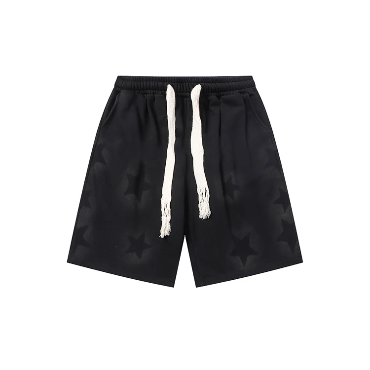 Custom statement pentagram print loose shorts menswear high street design cotton sports shorts