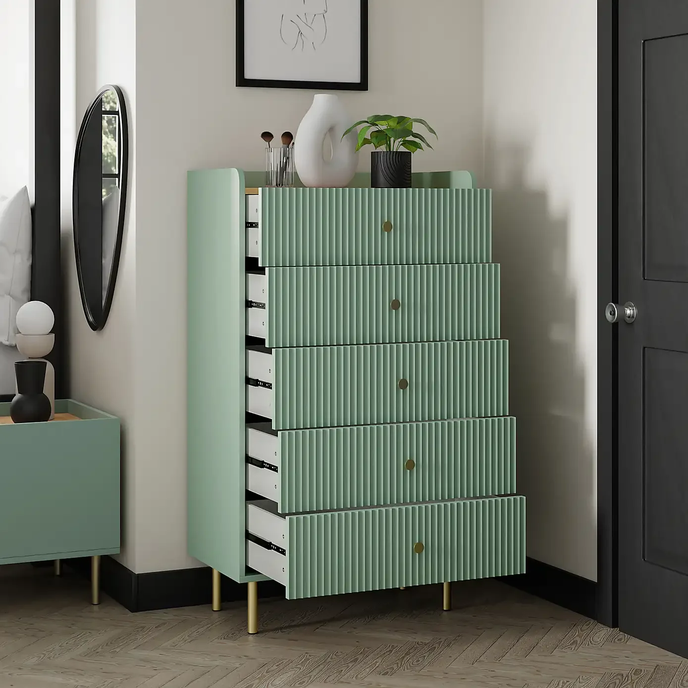 Modern Chest of Drawers with 5 Drawers,Deep Drawers,Clothes Organizer,Large Storage Cabinet for Living Room, Bedroom,Green