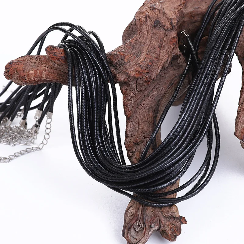 100PCS 45/50/60/70 cm Black Braid Wax Cord DIY Pendant Necklace Jewelry Making Handmade Leather Rope Steel Clasp String Chain