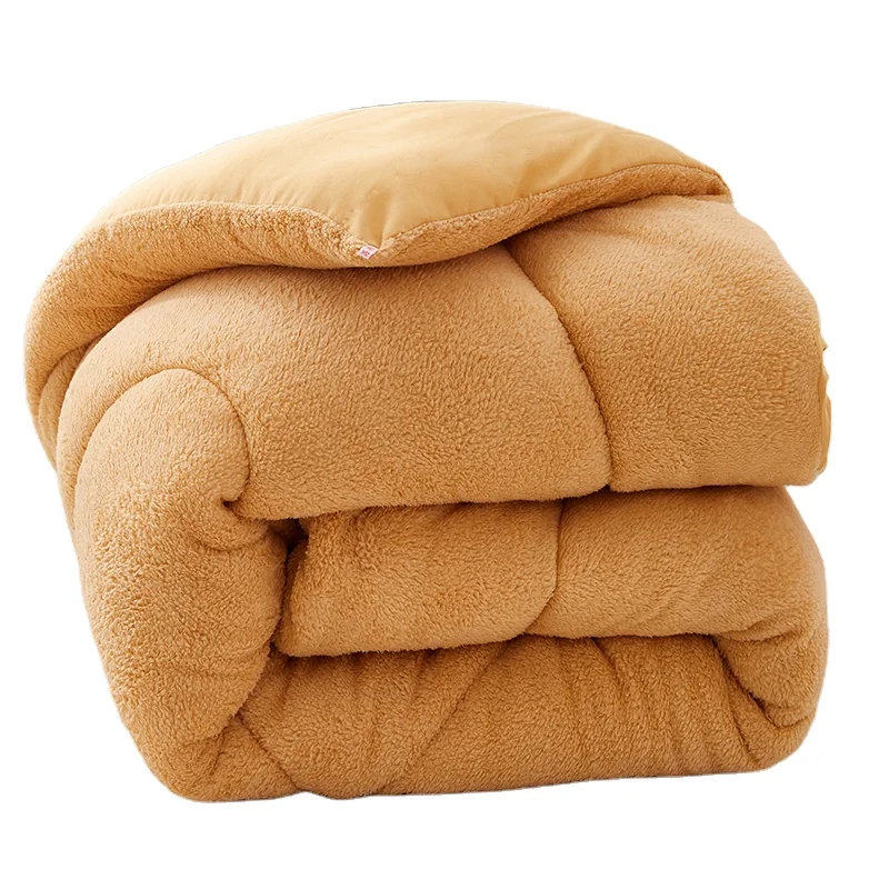 Solid Yellow Camel Ultra Soft Warm Sherpa Fleece Duvet with Pillow Shams for Winter Comforter Set