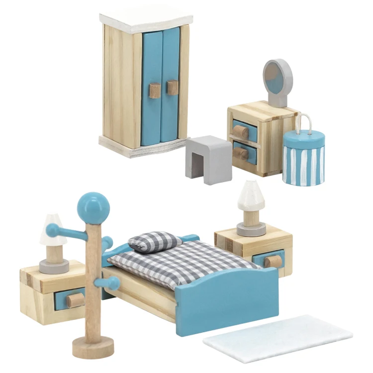 Набор мебели для кукольного домика, миниатюрные деревянные аксессуары для гостиной, спальни, кухни, ролевые игры для детей