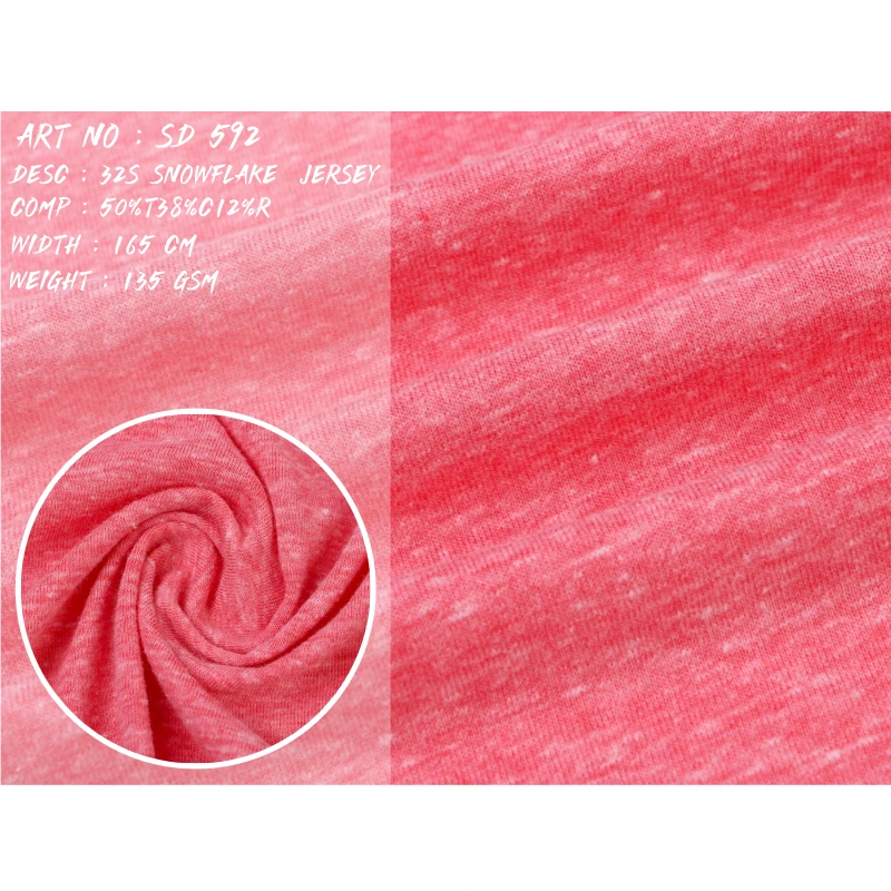 China Factories Absorb-moisture Knitted Light Weight Stretch TCR Snowflake Yarn Jersey Fabric for