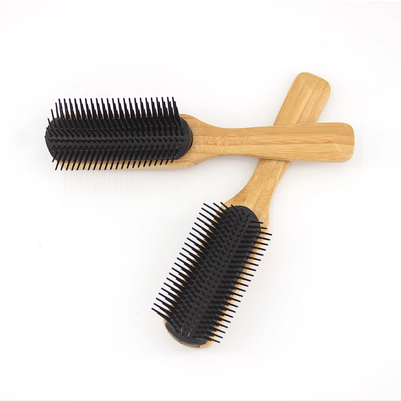 High Quality Hair Brush Private Label Wooden 9 Row Detachable Denman Styling Brush