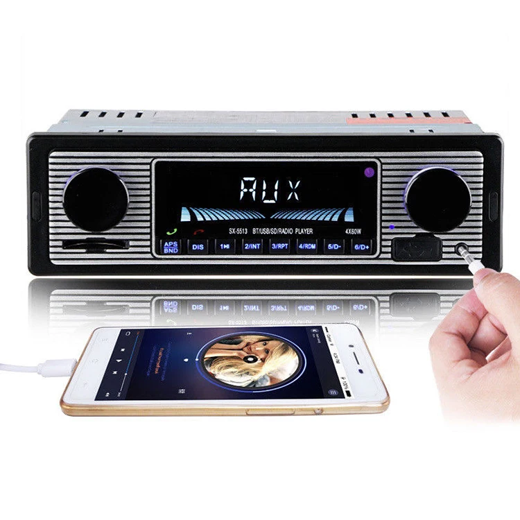 Full Retro Style Brushed Metal Panels Dvanced Audio Transmission Mode 1 Din Car Radio Retro Car Radio