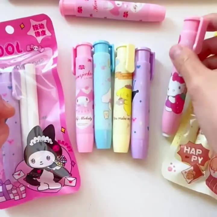 Yubon 6pcs Sanrioed Creative Cartoon Press Eraser Cute Stationery for kid Student No Traces Eraser Learning Supplie Prize Custom