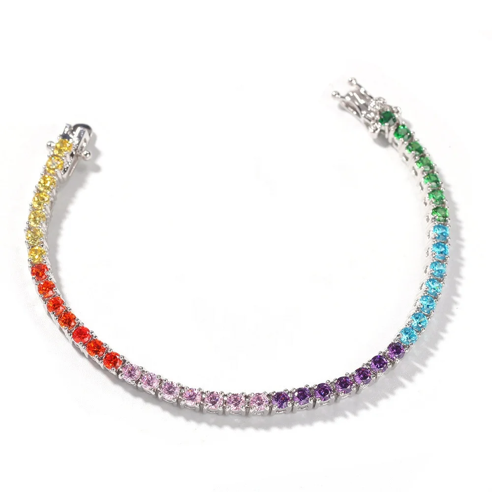 Bling Rainbow Bracelets 7inch-8inch Tennis Chain  Cubic Zircon Hip Hop Jewelry For Men Women Gifts