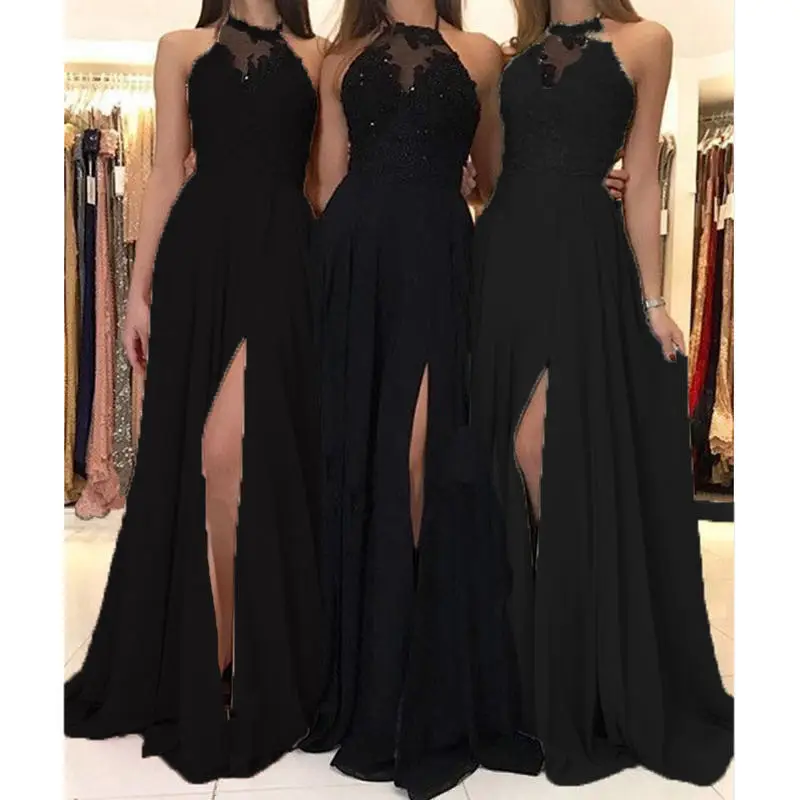 XUYA New Design Fashion Summer Halter Lace Plus Size Chiffon Dress Ball Girls Bridesmaid Dresses