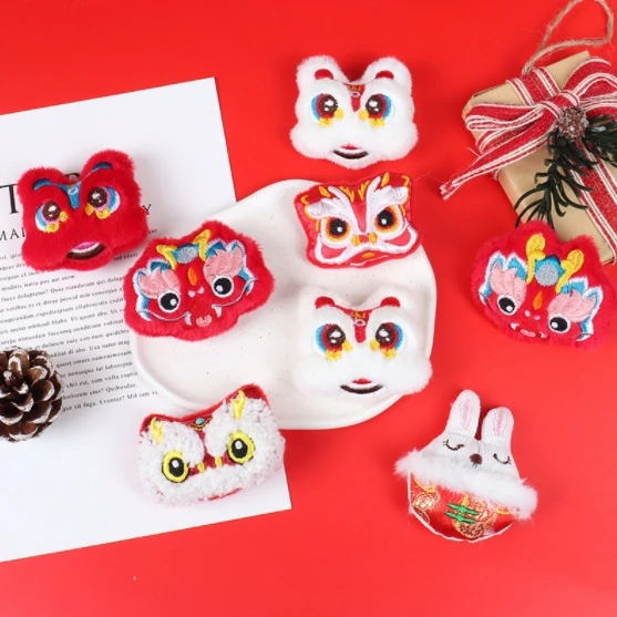 Chinese style lion children spring festival gift clothing scarf accessories plush brooch