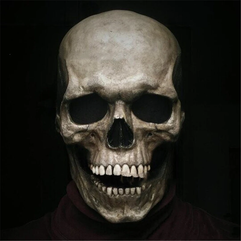 New Full Head Skull Mask Skeleton Movable Mouth Halloween Costume Horror Evil Latex Rubber Full Head Mask Cosplay Props