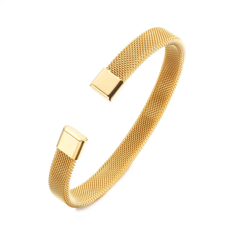 Open Gold Black Plated Wrist Hand Jewelry Hot Selling Wholesale Handmade Bracelet 316L Steel Mesh Bangle