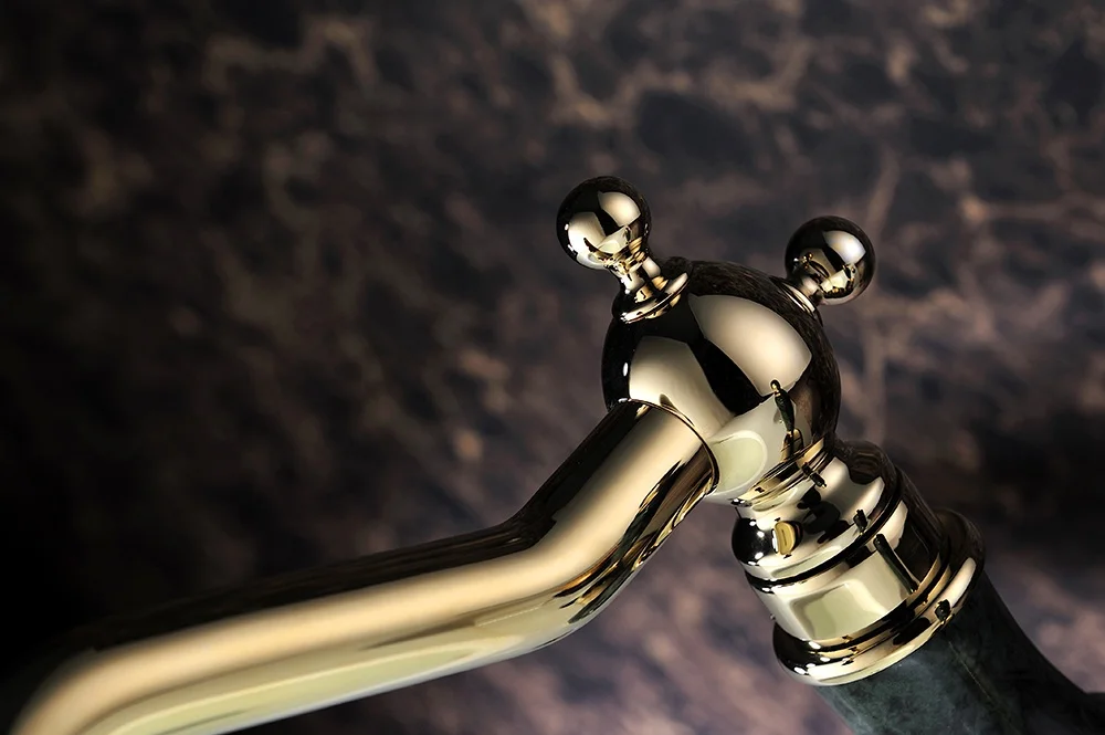 Classical luxury High Quality Bathroom Antique Brass dark green Basin Faucet Marble Decorated Basin Mixer Tap
