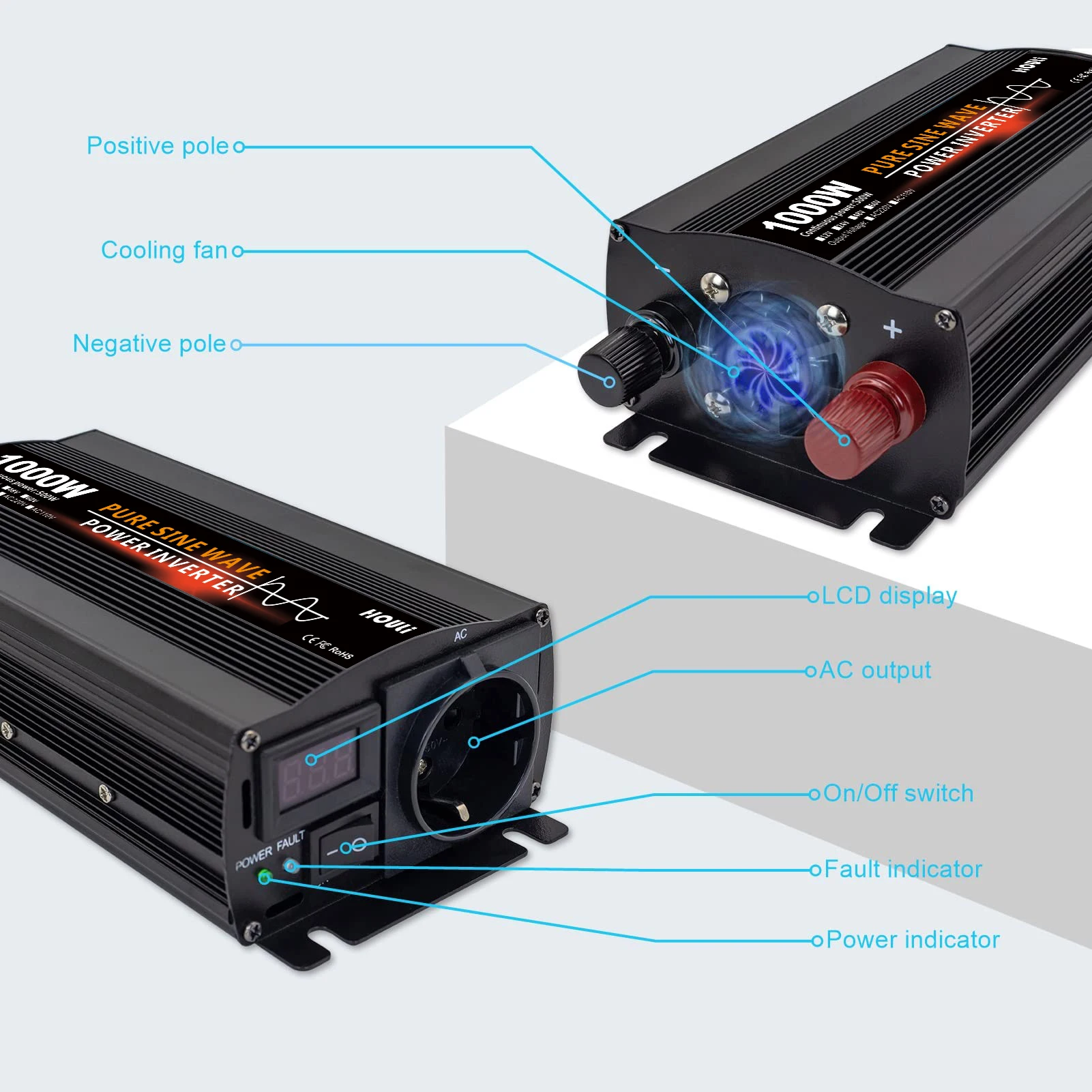 SHENPU Европейская розетка 1000 Вт Инвертор 12 В низкочастотный инвертор инверторы немодулированного синусоидального сигнала