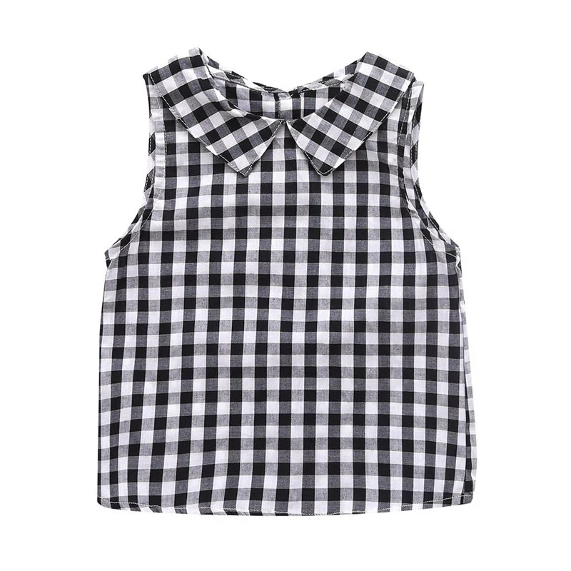 
2021 Summer New Outdoor Vest Custom Plaid Print Top O-neck Sleeveless Girls Children Baby Sleeveless Top Kids 
