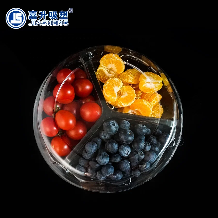High Transparent Plastic Three Compartment Fresh Fruit Tray with Lid
