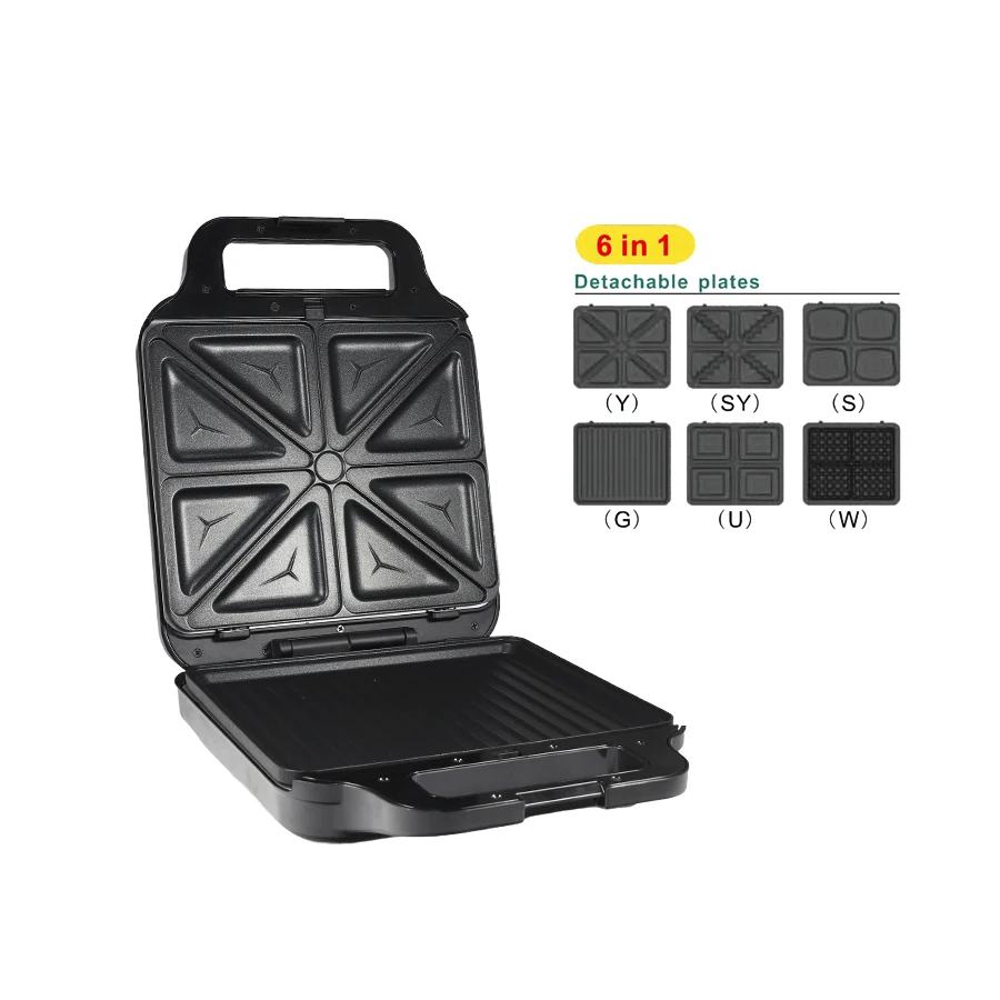 6 в 1 съемная кухонная тарелка с 4 кусочками профессиональная сэндвич-панини мини-вафельница