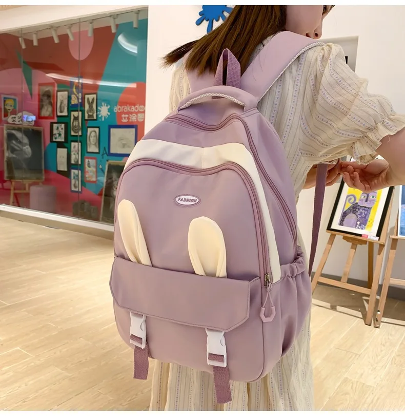 2024 new school bag high appearance level simple cute rabbit ears backpack Korean version i large capacity college backpack