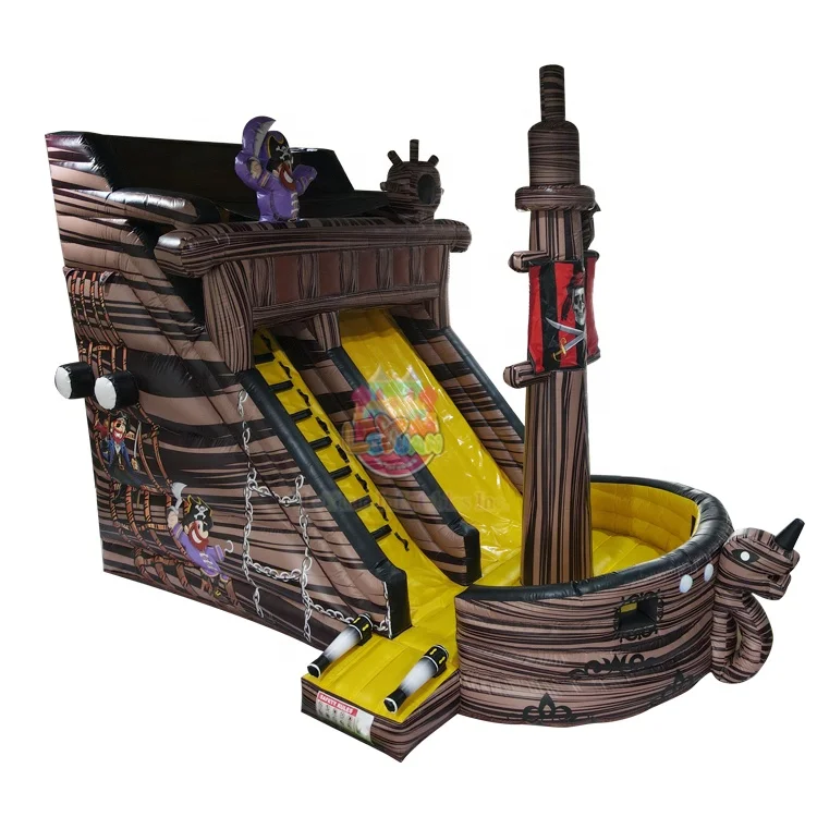 Fully Printed Small PVC Inflatable Pirate Ship for Unisex Kids Double Stitching Includes Air Blower Repair Kit Black Web Color