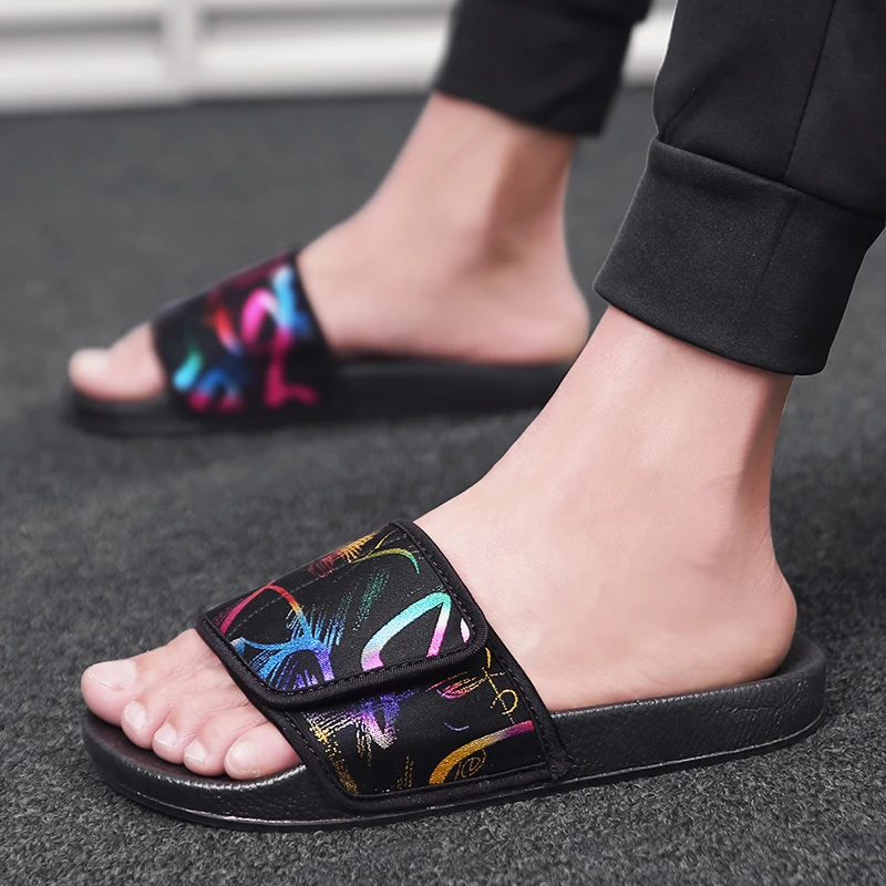 Custom Fashion Comfortable PU Soft Men Black  Footwear Slippers Sandal Slide