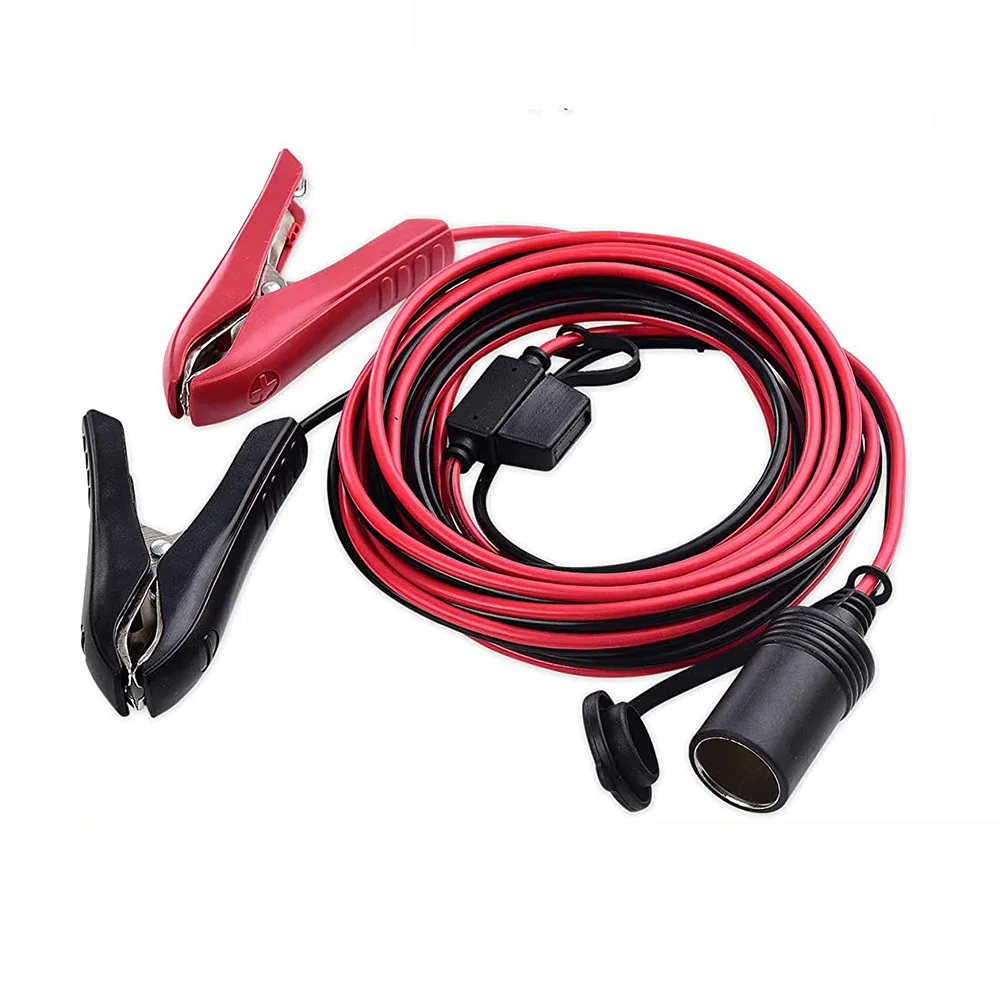 12V Car Battery Clips Clamp to Car Power Adapter Plug Socket Cord 16 AWG Extension Cigarette Power Cable With 15A Fuse