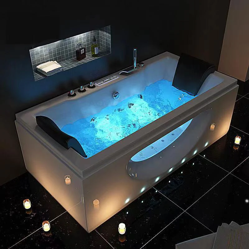 Light therapy bathtub with glass window spa bathtubs yakuzzi bagno completo square tubs with matte black faucet