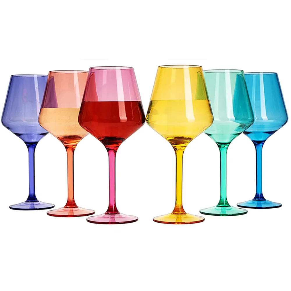 Stemmed Plastic Wine Glasses, Acrylic Glasses Drinkware, Unbreakable Colored , 6pcs -Shatterproof BPA-free plastic, Reusable