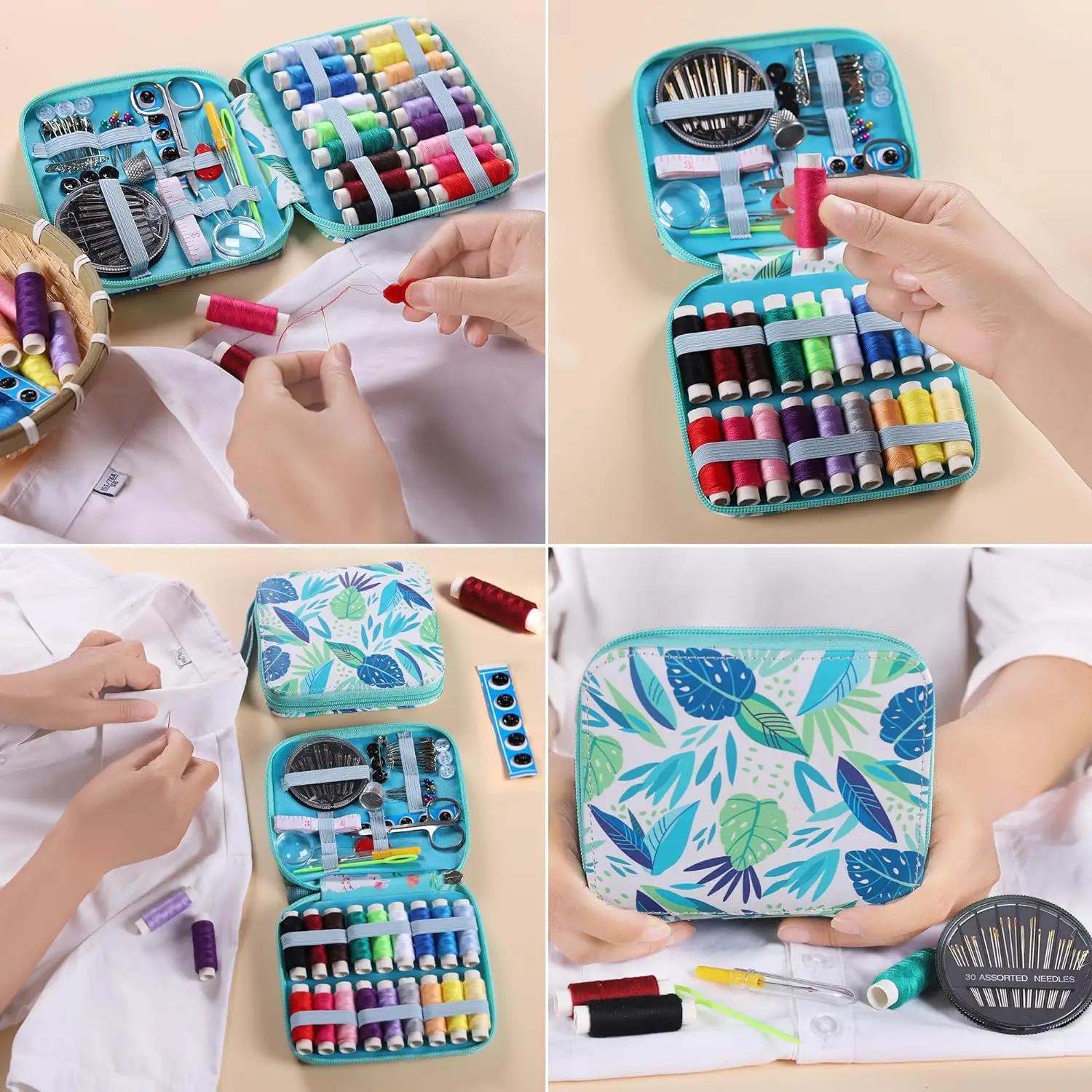 86pcs Blue Leaves pattern Sewing KIT for Beginner & Kids , Wholesale high-quality sets With Scissors Tape measure