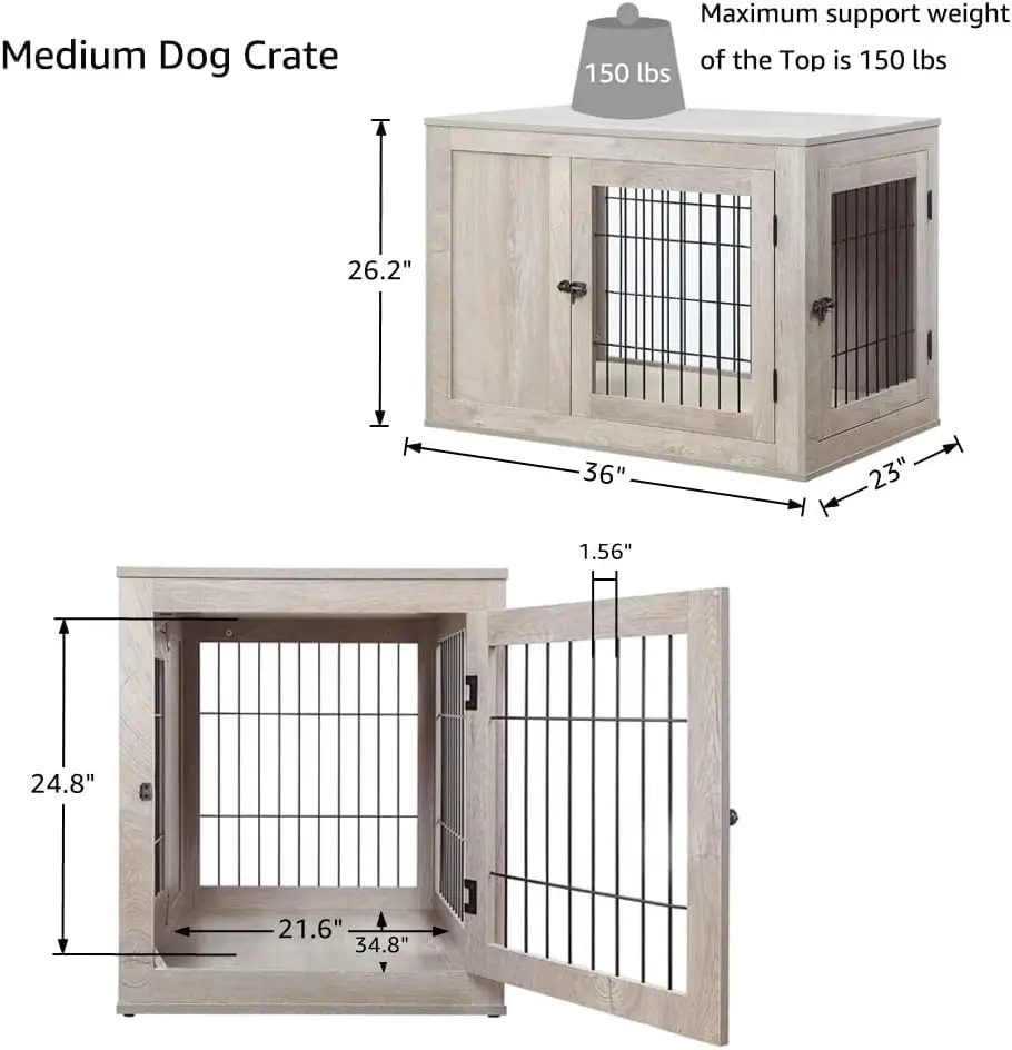 Weathered Grey Furniture Dog house Indoor Pet Kennel with Door Wood Pet House Dog Cage