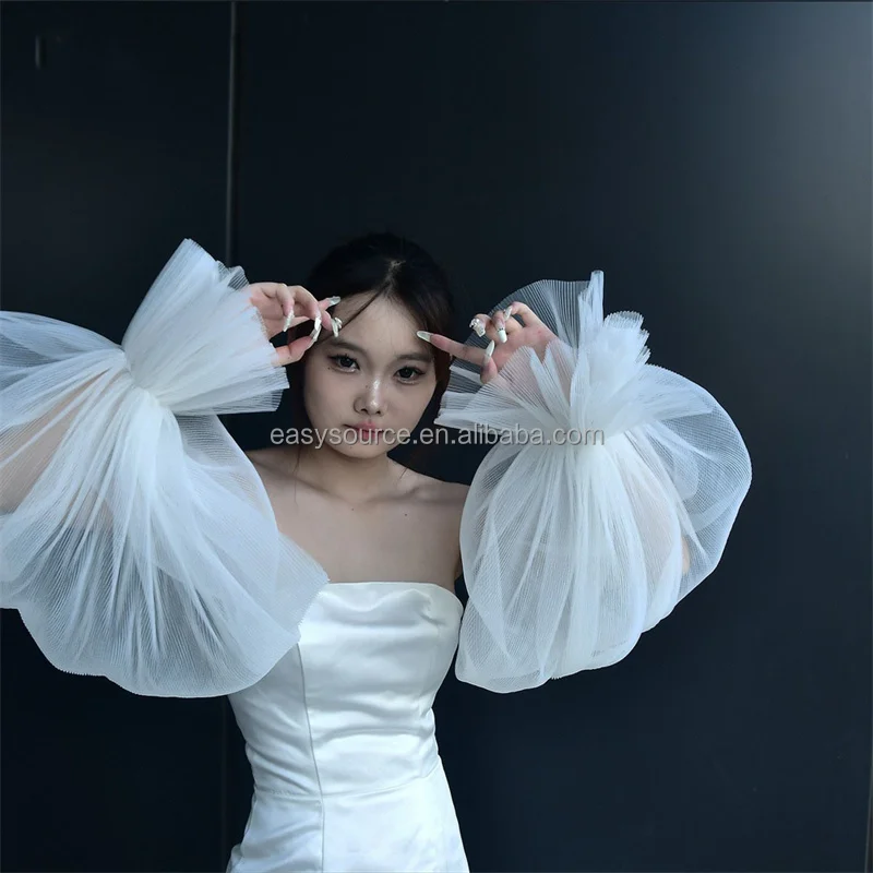 YM98 Classic Wedding Fingerless Gloves Long Tulle Pearls Brides Bridesmaid Sleeves Women Marriage Accessories