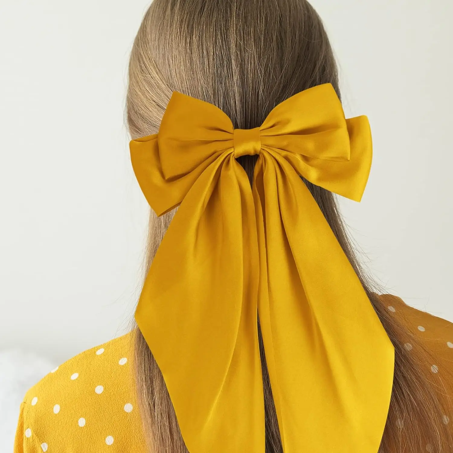 Big Bow Hair Clips Solid Color Bowknot Hairpin French Barrette with Long Silky Satin for Adult Teens Women Hair Accessories