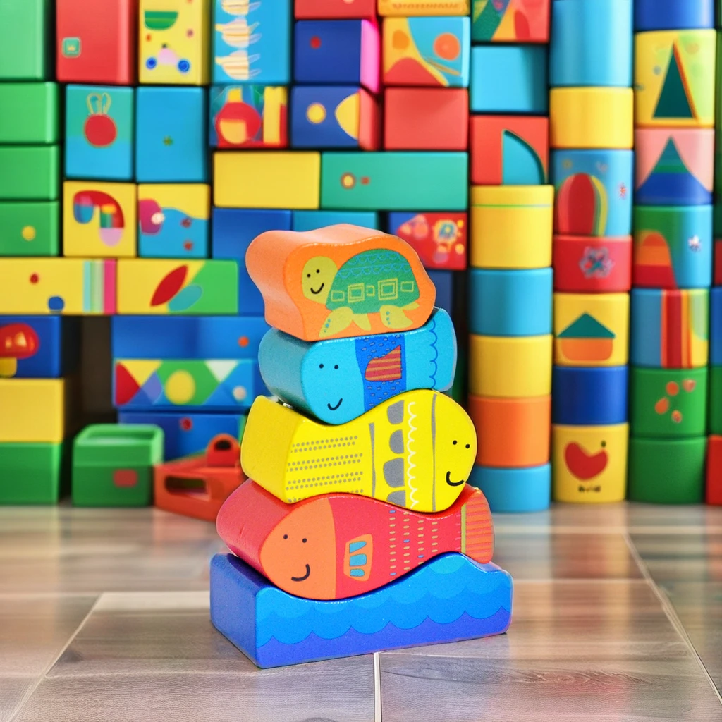 2024 Unisex Multilayer Cognitive Fish Stacker Toy Creative 3D Educational Wooden Game MDF Material Certified EN71