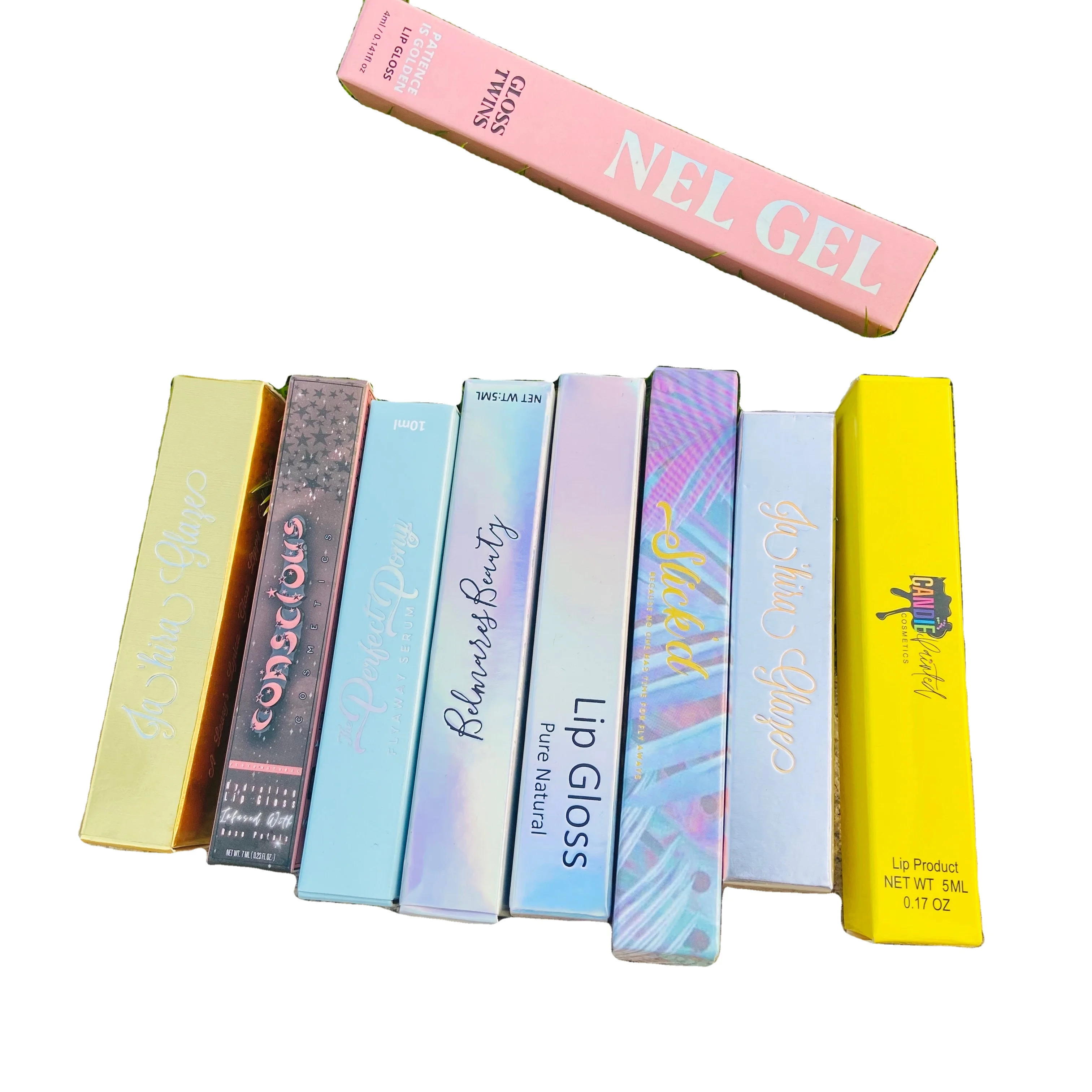 Custom Packaging Boxes Paper Cosmetic Lip gloss Box Neutral Package Shinny Silver Gift Box for Eyelash Lipstick Lipgloss Tubes