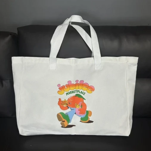 Customized Logo Printed Weekend Shopping Oversized Cotton Canvas Foldable Lifestyle Sporty Tote Bag
