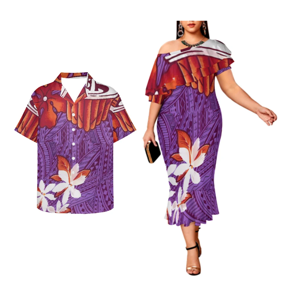 Quanzhou Polynesian Elei Tribal Design Custom Women Dress Oblique Collar Prom Club Bodycon Evening Dress Mens Short sleeve Shirt