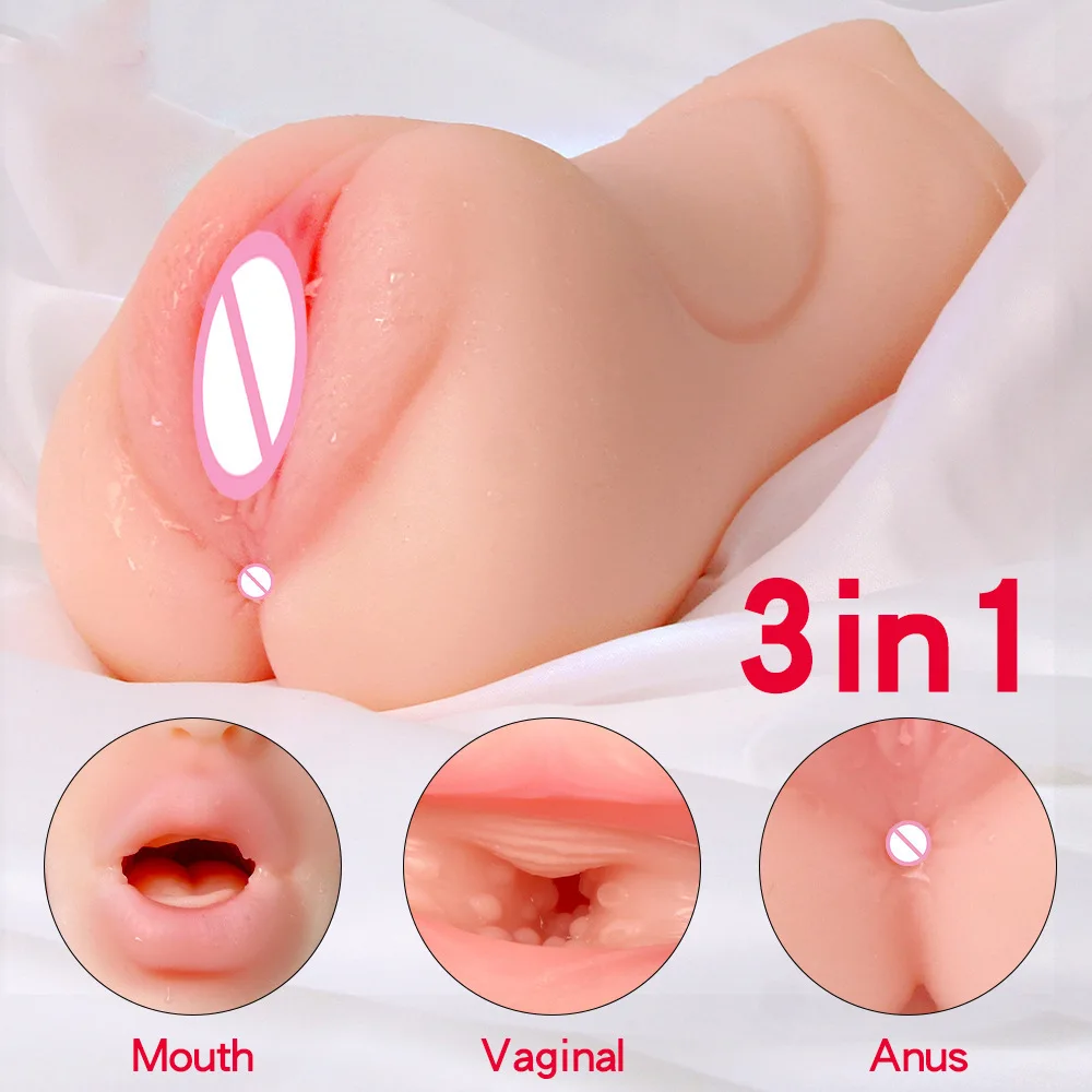 3 In 1 Oral Sex Men Massage Manual Masturbation Silicone Doll Skin Color Airplane Cup Male Masturber Cup Toys