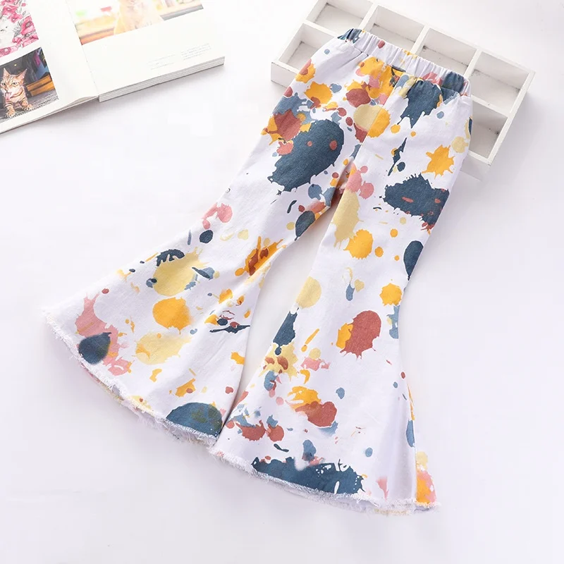 Girl Spring autumn clothing casual Camouflage abstract printing fashion trousers Elasticity long flare pants kids