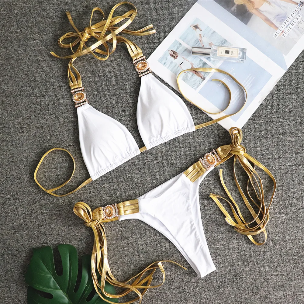 3D Custom logo Luxury Swimwear Women Sexy See Through Mini Micro Bra Sheer String Bikini Beachwear 2 Piece Set