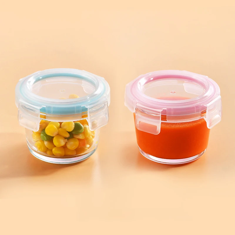 Mini 4oz Glass baby food storage container glass jar with leak proof airtight lid BPA free