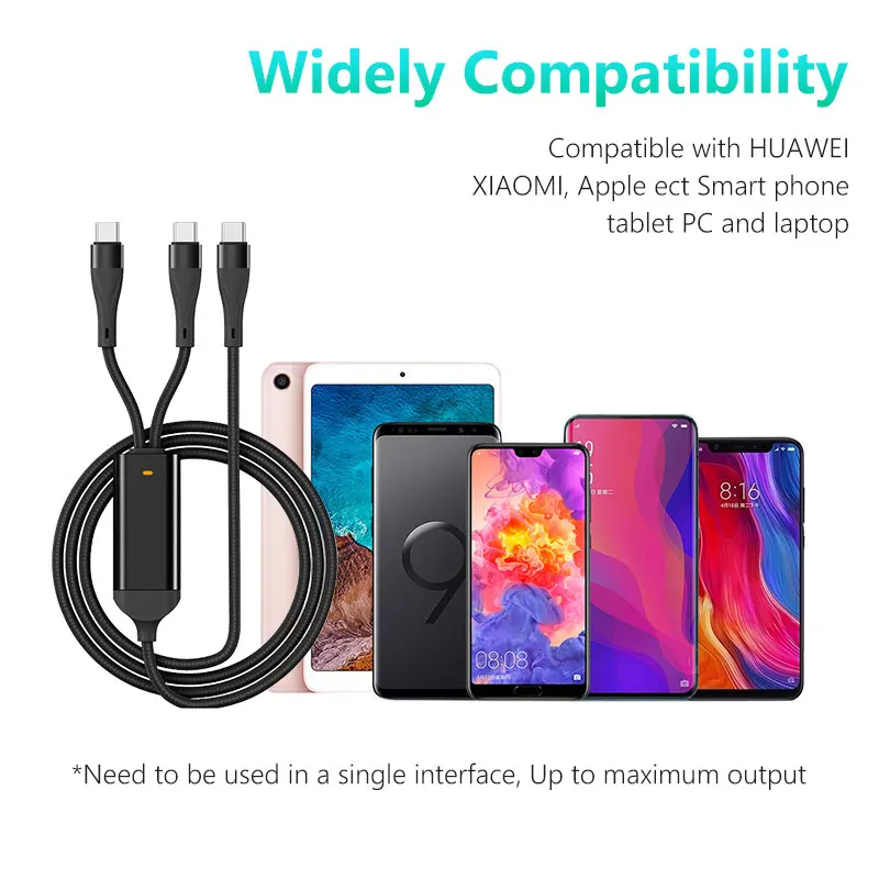 New PD TYpe-c to 2 Type-c 100W aluminum shell braiding customization usb c cable 2 in 1 pd cable