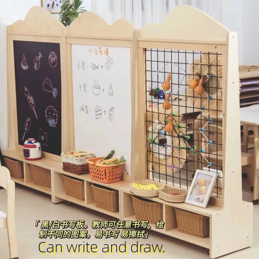 Chiquitos Versatile School Board for Children Kids 4-in-1 Whiteboard Blackboard Metal Mesh Rack Storage Cabinet Kindergarten