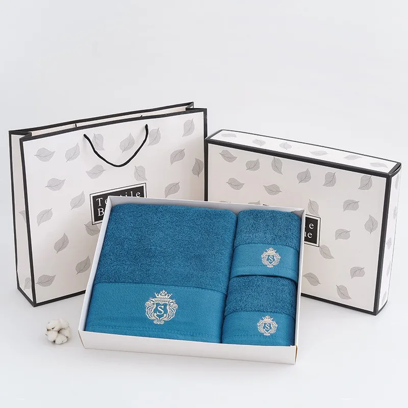 Luxury Hotel White Custom Thickening 100% Cotton Soft Towel Set in Gift Box Bathroom Face Hand Bath Towels Set for Hotel