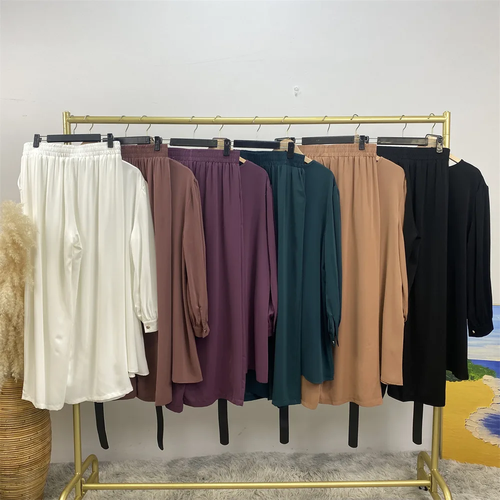 New Arrival Muslim Ramadan Clothes Outfits Long Sleeve Shirts And Pants 2 Piece Abaya Set For Women