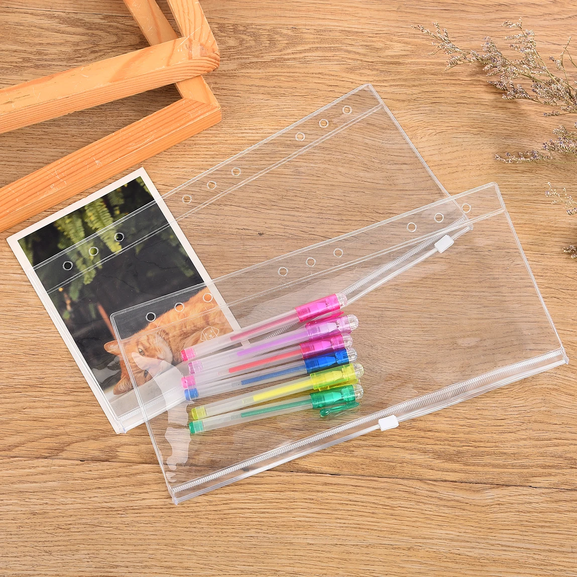 A5 PVC Binder Pocket Notebook PVC Pouches Loose Leaf Budget Clear Transparent Zipper Pocket 6 Rings File Holder Binder Pocket
