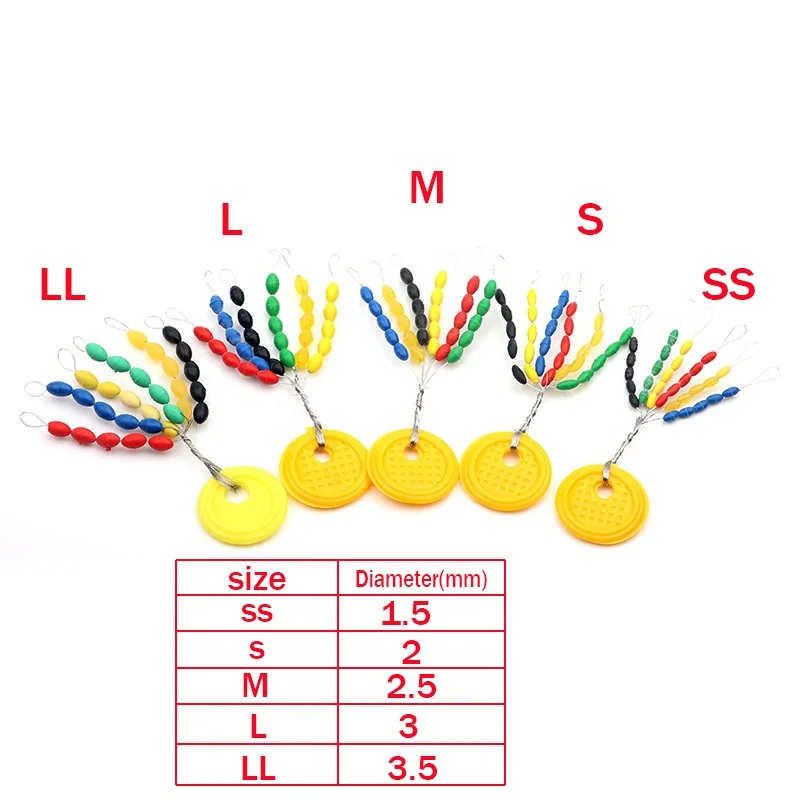 CASTSOON Rubber Float Stopper Space Olive Bean Oval Connecting Line Buoy for Fishing Accessories 6 Color (SS/S/M/L/LL)