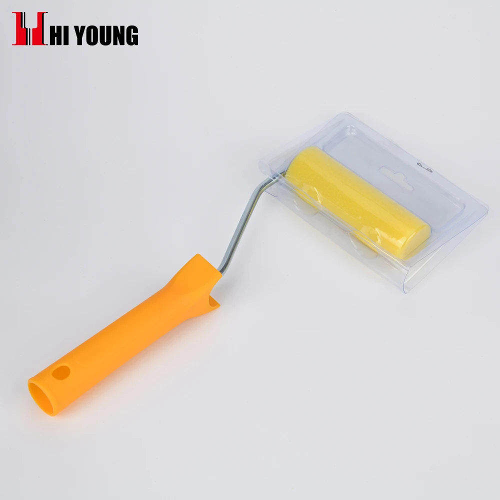 High-quality Single packed blister box yellow foam paint roller bracket mini home foam paint roller brush
